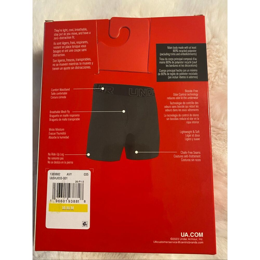 Under Armour Boxerjock Boxer Briefs Size M 3 Pack Underwear 6" Inseam Black Gray - Picture 6 of 8